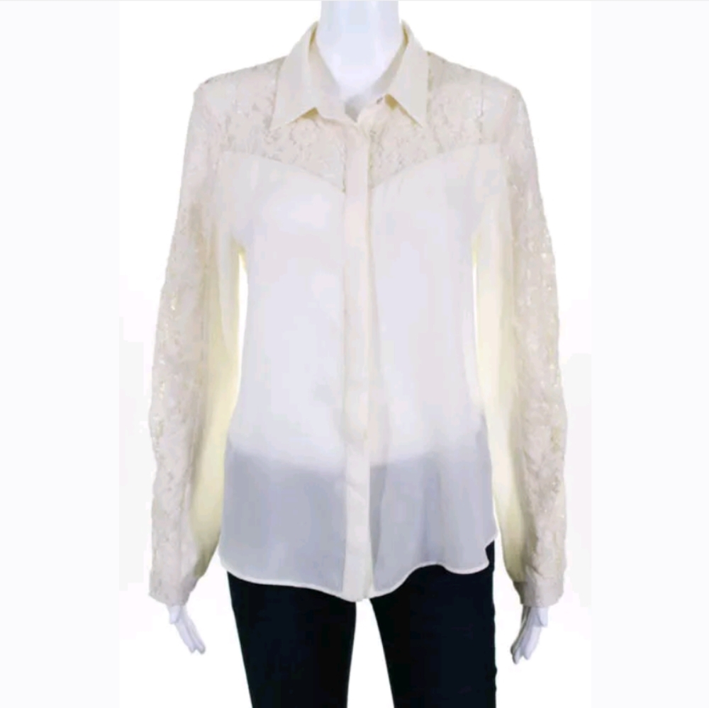 ZARA BASIC CREAM LACE LONG SLEEVE BUTTON UP SHIRT - Picture 1 of 4